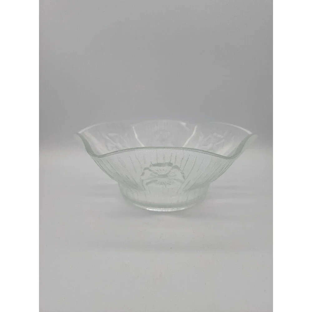 Masserini Primavera Salad Bowl Italy Clear Glass Flower Embossed